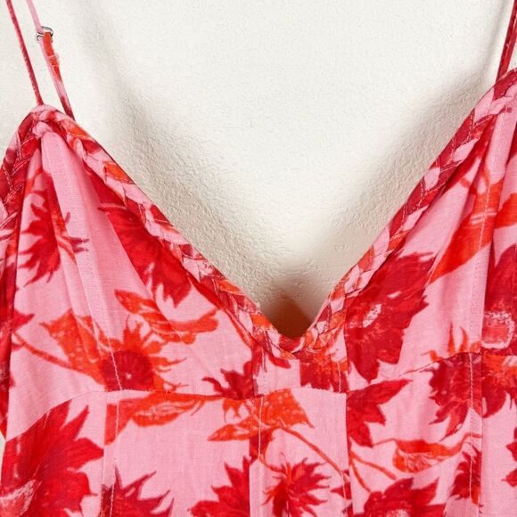 Free People Altura Babydoll Pink Mini Dress Floral Spaghetti Strap Floral XL - Picture 6 of 10